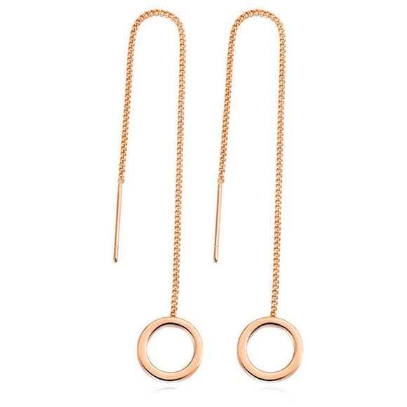 Rose Gold Open Circle Dangle Chain Earrings - Picture 1 of 1